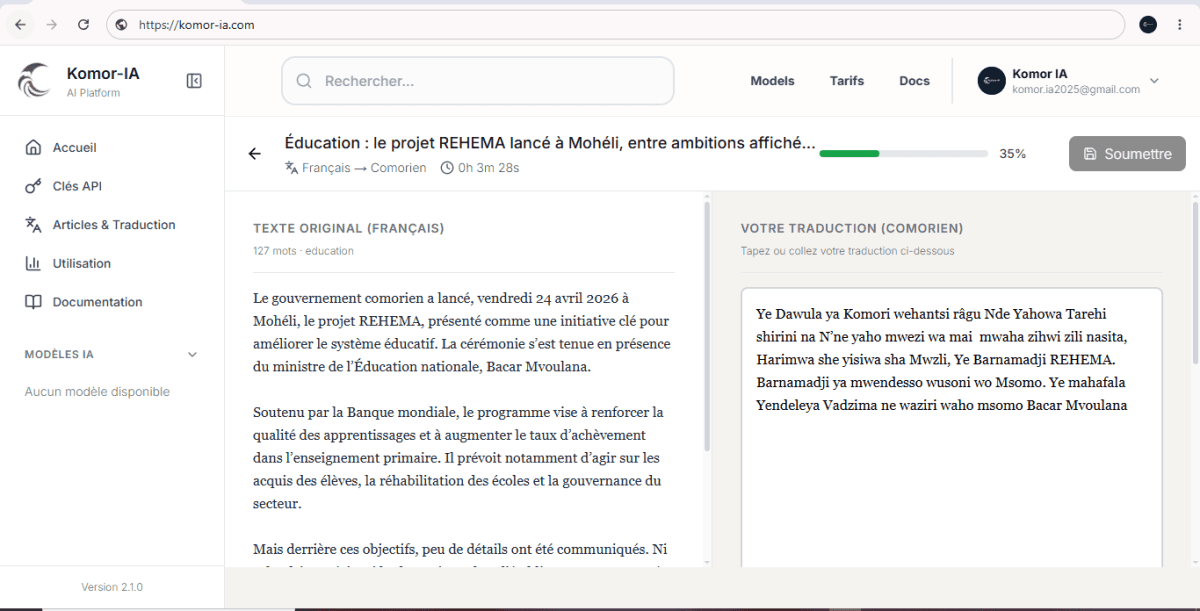 Crowdsourcing contrôlé pour une langue sans ressources : l'approche de Komor-IA